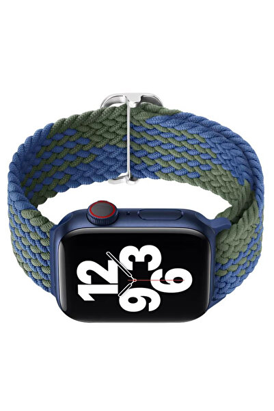 REDz Accessories Curea Solo Loop, elastică, Apple Watch, reglabilă, textilă, albastră/verde - 44/45/46/49 mm