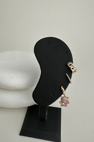 Modex Gold Color Teddy Bear Figured Triple Earrings Set