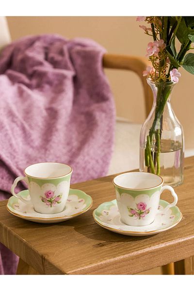 LC Waikiki Lcw Home Mixed Flower Printed 2-Person Porcelain Coffee Cup Set