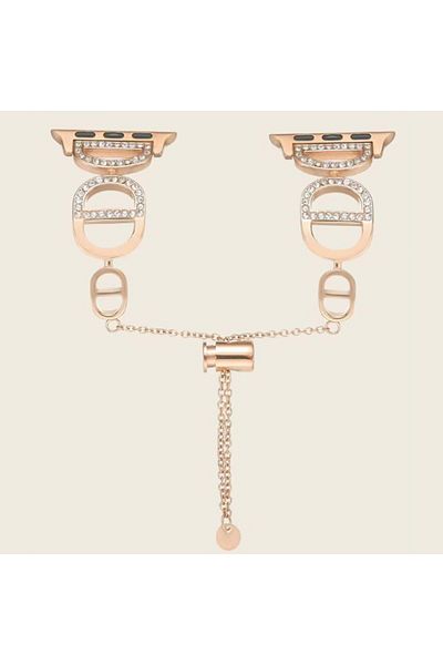 REDz Accessories Crystal D Strap, Elegant, For Apple Watch, Fashion Design, Metallic, Rose Gold - 44/45/46/49 Mm
