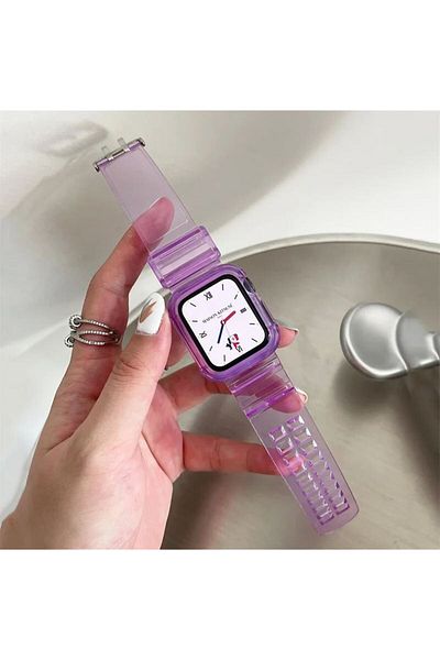 REDz Accessories 2 In 1 Strap With Case, For Apple Watch, Shockproof, Silicone, Purple - Watch 42/44/45 Mm