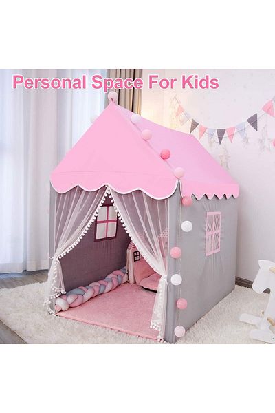 Yelajoy Princess Castle Large Play Tent,with 20 LED Snowflake Lights,Breathable,Specially for Kids,Pink