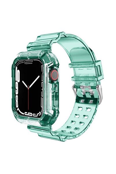 REDz Accessories 2 in 1 Strap with Case, Apple Watch, Shockproof, Silicone, Green - Watch 42/44/45 mm