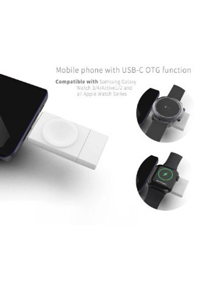 REDz Accessories Încărcător portabil 2 în 1 pentru Apple Watch/Samsung Galaxy Watch, funcție OTG, tip C/USB, alb