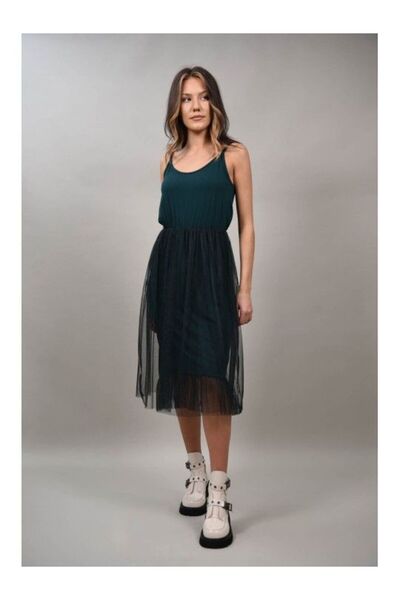 FASHIONLAND SERAPH ΦΟΡΕΜΑ ΜΕ ΜΟΝΟΜΕΣΗ ΚΑΙ ΛΕΠΤΕΣ ΤΙΡΑΝΤΕΣ Πράσινο