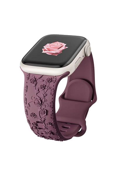 REDz Accessories Roses Strap, Engraved Silicone, For Apple Watch, Floral Details, Adjustable, Purple - 44/45/46/49 Mm