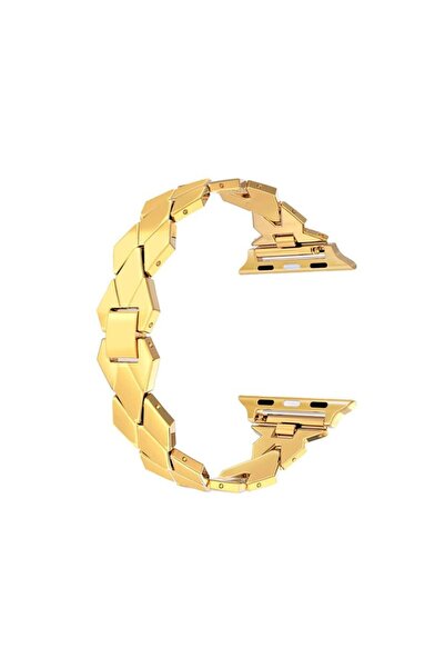 REDz Accessories Μεταλλικό λουράκι για Apple Watch, Πολυτελές μοντέλο ρόμβου, Ανοξείδωτο ατσάλι, Χρυσό - 38/40/41 mm