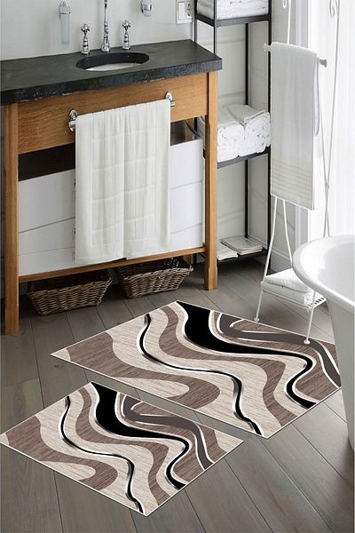 nova century Covoraș de baie lavabil din 2 piese cu bază anti-alunecare - Nova Bath Patterned 60*100 Cm - 50*60 Cm