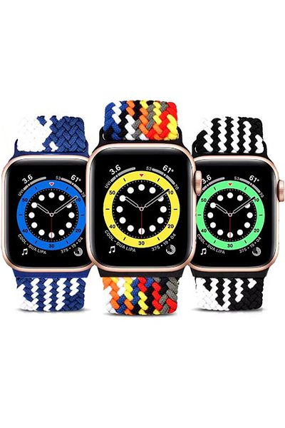 REDz Accessories Curea Solo Loop, elastică, Apple Watch, reglabilă, textilă, albastră/albă - 38/40/41 mm