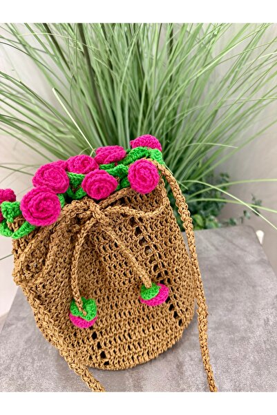 YELİZ HANDMADE El örgüsü büzgülü torba çanta kağıtip çanta hasır çanta