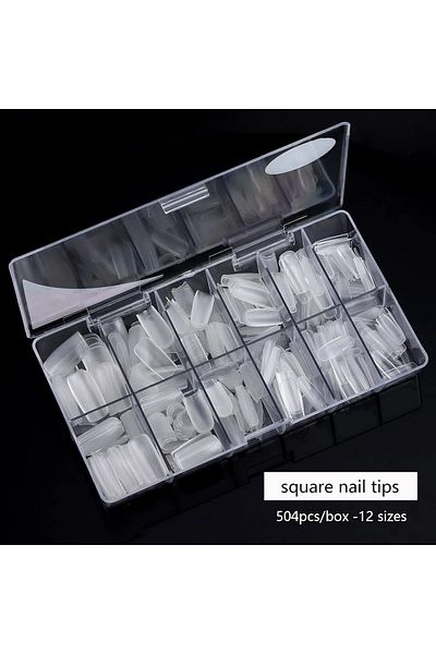 fulina 504pcs Square Nail Tips,With Case,12 Sizes,With Strong Toughness and Malleability,Thin and Light