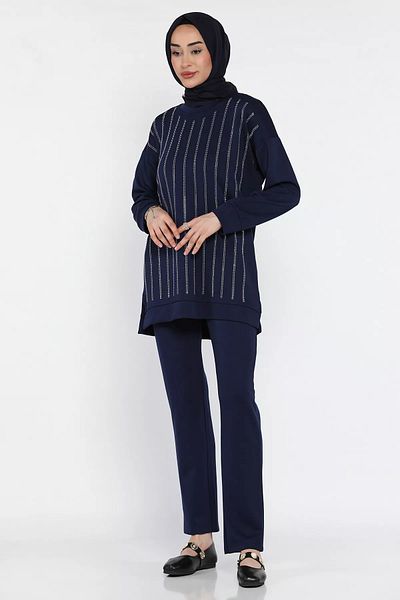 julude Σετ δύο τεμαχίων παντελόνι με λαιμόκοψη Navy Blue Stone Hijab