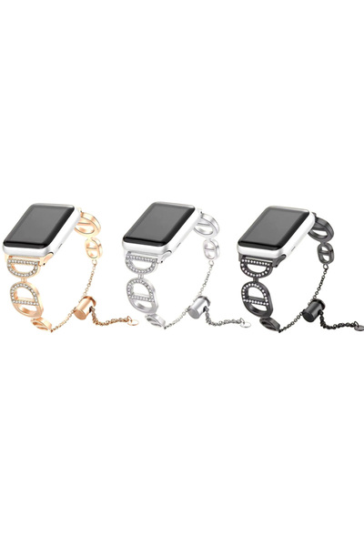 REDz Accessories Κρυστάλλινο λουράκι D, κομψό, για Apple Watch, σχέδιο μόδας, μεταλλικό, ροζ χρυσό - 44/45/46/49 mm