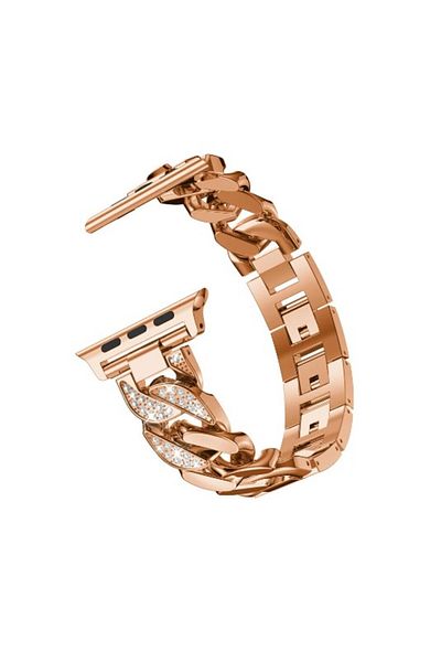 REDz Accessories Strap For Apple Watch Look, Stainless Steel, Chain/links With Crystals, Rose Gold - 38/40/41 Mm