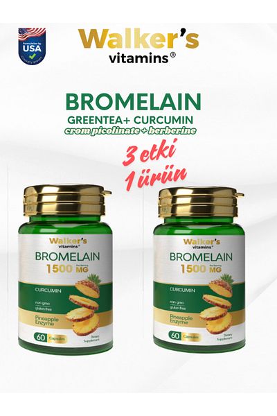 Walkers Bromelain Green Tea, Chromium, Curcumin, Berberine, Resveratrol. (2 Pieces)