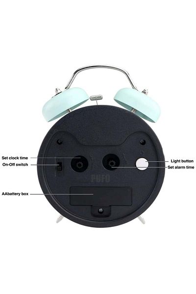 PUFO Twinkle alarm clock with dial lighting button, metallic, 15 cm, blue