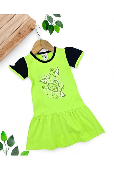 Ege Bebek Girl's Daily Printed Summer Dress 2-3-4-5 Years Old Daily Dress Age