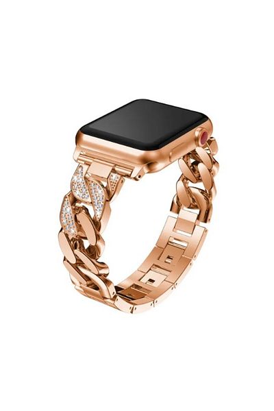 REDz Accessories Strap For Apple Watch Look, Stainless Steel, Chain/links With Crystals, Rose Gold - 38/40/41 Mm