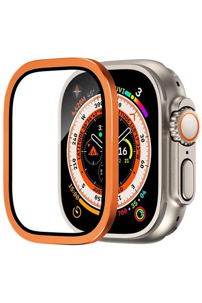 REDz Accessories Glass Screen Protector, Compatible With Apple Watch Ultra 49mm, Full Size, Colored Edges, Orange
