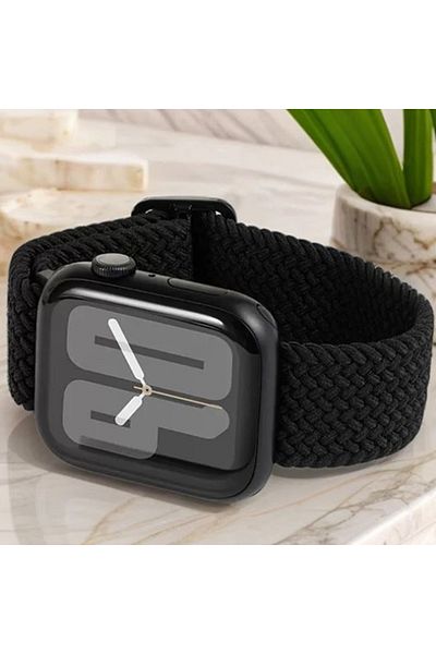 REDz Accessories Curea Solo Loop, elastică, Apple Watch, reglabilă, aspect tricotat, textilă, neagră - 38/40/41 mm