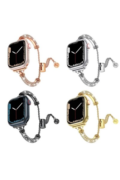 REDz Accessories Μεταλλικό λουράκι για Apple Watch, Μοντέλο αλυσίδας με ζιρκόνιο, ανοξείδωτο ατσάλι χρυσό - 44/45/46/49 mm