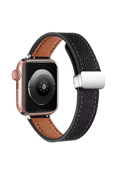 REDz Accessories Curea ultra-subțire atemporală, pentru Apple Watch, efect de piele, neagră - 38/40/41 mm