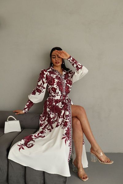 WellWay Atlas Fabric Dress (Belt Included)-Red-4220 Nhn121