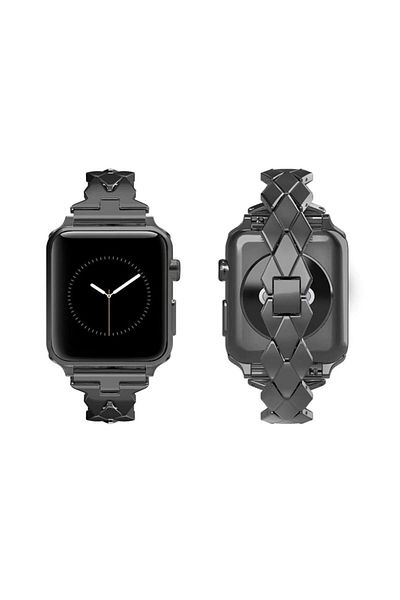 REDz Accessories Metal Strap For Apple Watch, Luxury Rhombus Model, Stainless Steel, Black - 38/40/41 Mm