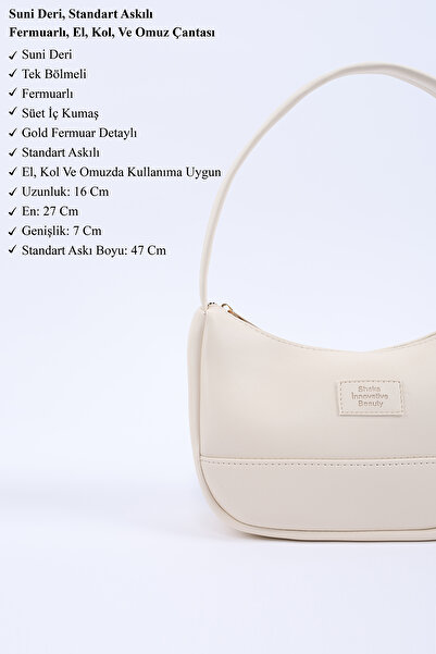 SHAKA Τσάντα χειρός, χεριού και ώμου από τεχνητό δέρμα Krem Shk229, μονόχωρο με φερμουάρ, μοντέλο μπαγκέτα