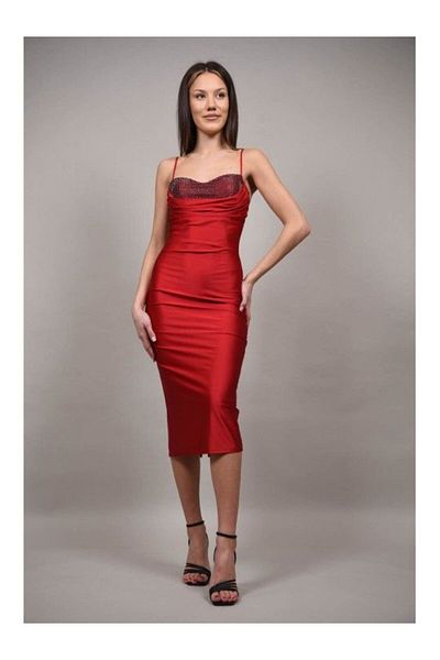 FASHIONLAND Seraphic Red Rhinestone Spaghetti Strap Occasion Dress Xs-s