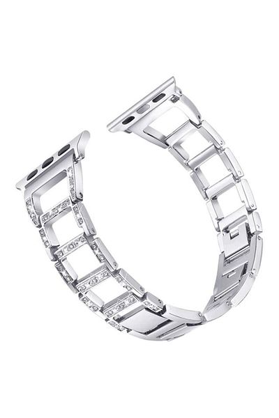REDz Accessories Curea metalică pentru Apple Watch, Crystal Link, oțel inoxidabil, argintiu - 44/45/46/49 mm