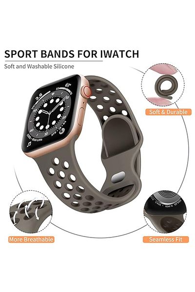 REDz Accessories Perforated Sport Band, Apple Watch, Adjustable, Matte Silicone, Brown/black - 44/45/46/49 Mm, Medium
