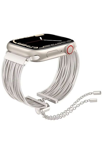REDz Accessories Brățară cu mai multe legături pentru Apple Watch, aspect modern, lanțuri metalice, Starlight - 44/45/46/49 mm