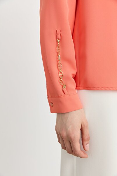 Nihan Metal Aksesuar Detaylı Gömlek Oranj