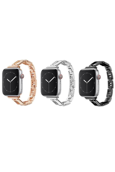 REDz Accessories Premium λουράκι σύνδεσης για Apple Watch, μεταλλικοί κρίκοι, μοντέρνο, ροζ-χρυσό - 44/45/46/49 mm