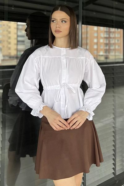 GÜLSELİ Γυναικείο πουκάμισο με λαιμόκοψη με λευκή μέση και ελαστικό μανίκι