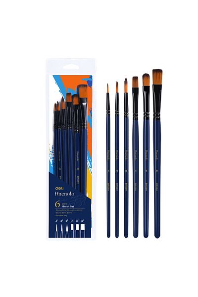 Deli Set of 6 Professional Brushes Soft – 3 Round Tips, 3 Angled Tips (No. 4, 6, 8) Deli