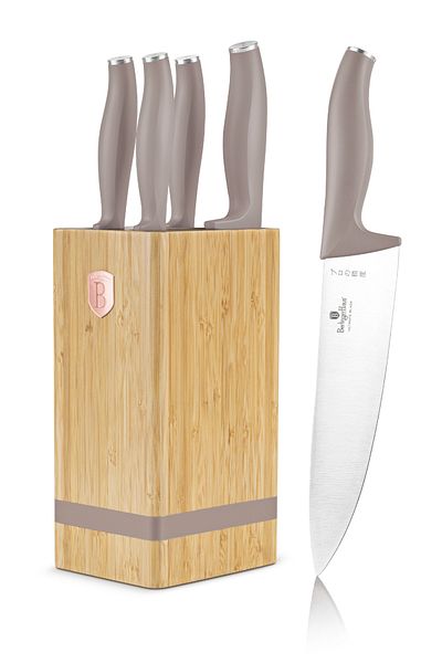 Berlinger Knife Set With Bamboo Stand 6 Pcs Taupe Collection Lasersharp Stainless Steel