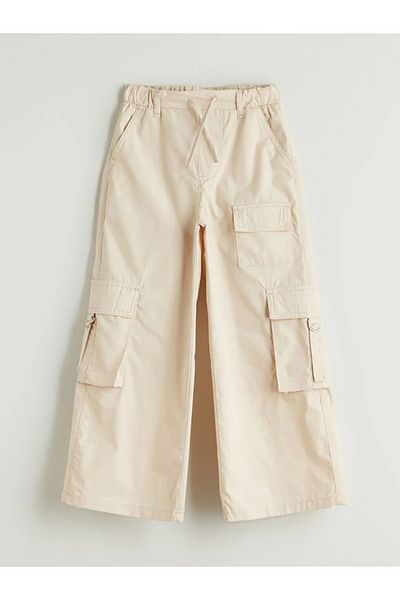 LC Waikiki Pantaloni cargo pentru fete LCW Kids Bej cu talie elastică