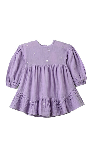Basicxx Girls Lilac Embroidered Long Sleeve Dress