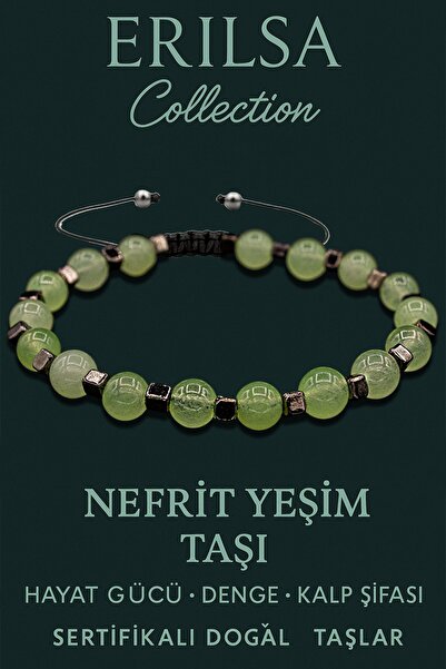 Erilsa Sertifikalı Terahertz & Nefrit Yeşim Taşı Bileklik – Huzur, Denge ve Koruma