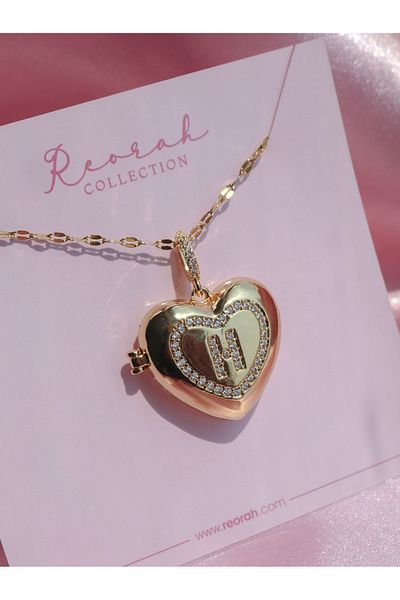 Reorah Collection Heart Letter Locket Steel Necklace-Letter H