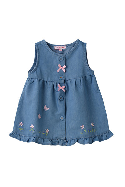 Basicxx Girls Blue Sleeveless Embroidered Denim Dress