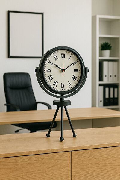 AZELON 27 X 47 CM MİNİ TRİPOD METAL SİYAH MASA SAATİ