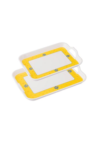 Dania White melamine tray set with bright embossed colors for all occasions, 2 sizes