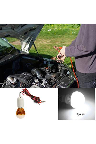 Badem10 Akü Pensli 4 Metre Kablolu 12 V Tasarruflu Seyyar Led Ampul 5W Lamba Anahtarlı Aydınlatma Beyaz Işık