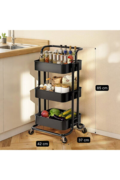 Viyogo Portable shelf with 3 storage levels, metal, 42 (L) x 37 (w) x 85 (H) cm, black