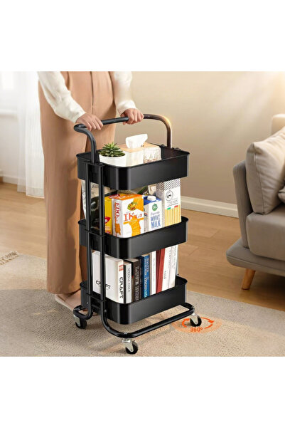 Viyogo Portable shelf with 3 storage levels, metal, 42 (L) x 37 (w) x 85 (H) cm, black