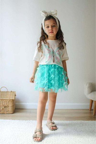 Canlook Girl's Suit with Butterfly Detailed Tutu Skirt