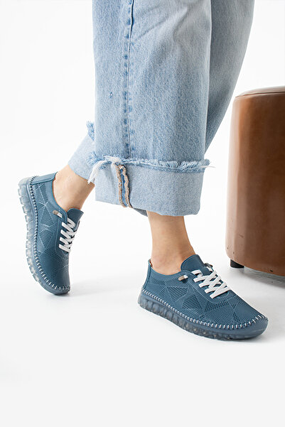 TexFoot Kadın Günlük Hakiki Deri Ortopedik Latex İç Taban Rahat Nefes Alabilir Şeffaf Taban Ayakkabı